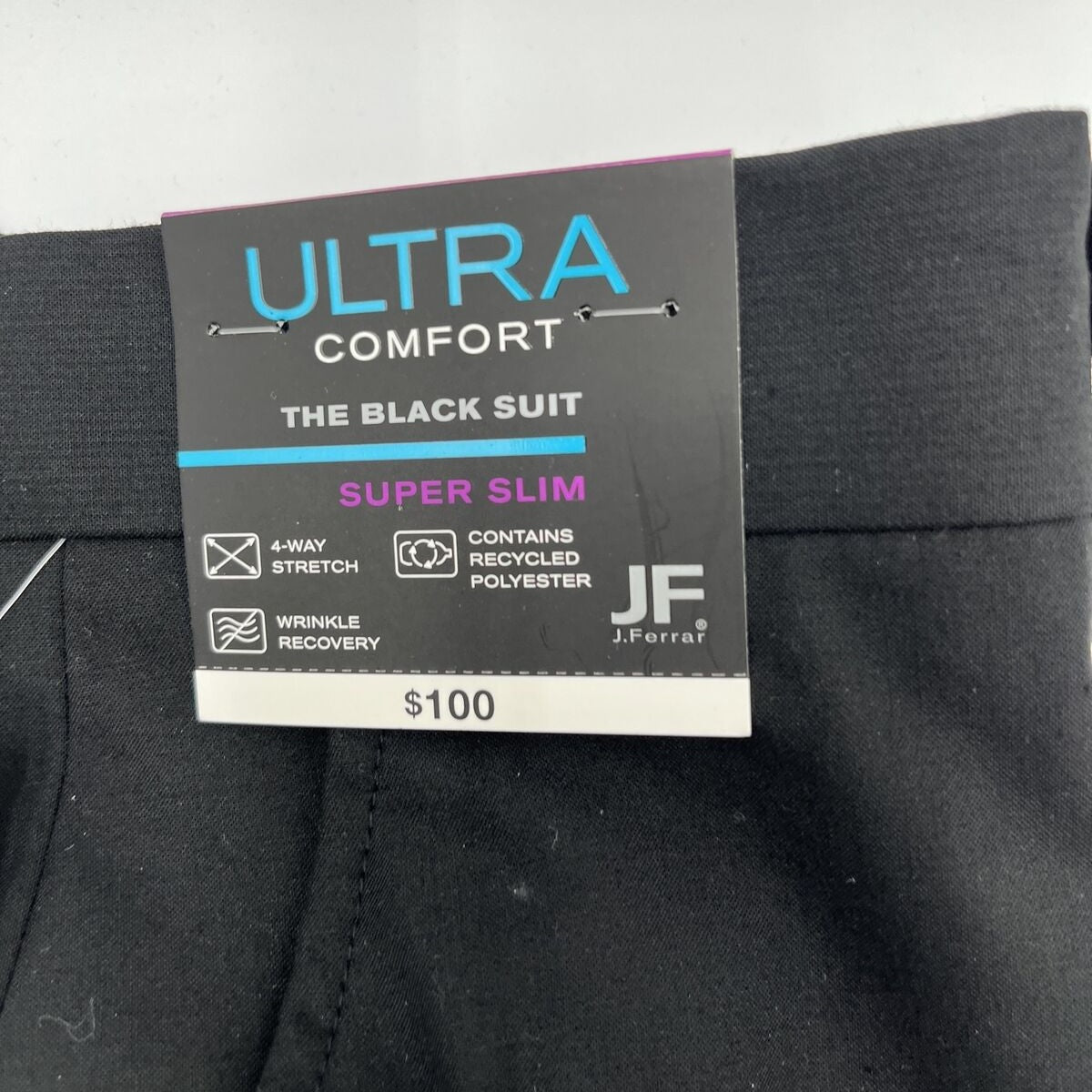 JF J Ferrar Men's Super Slim Dress Pants Slacks Flat Front-Black-34W 30L- New