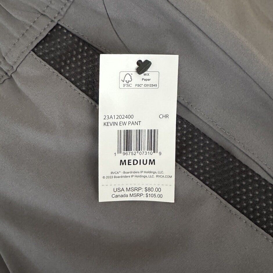 $80 RVCA Men’s Kevin EW Pants Jogger- Elastic Waist Stretch- Grey- Medium -NEW