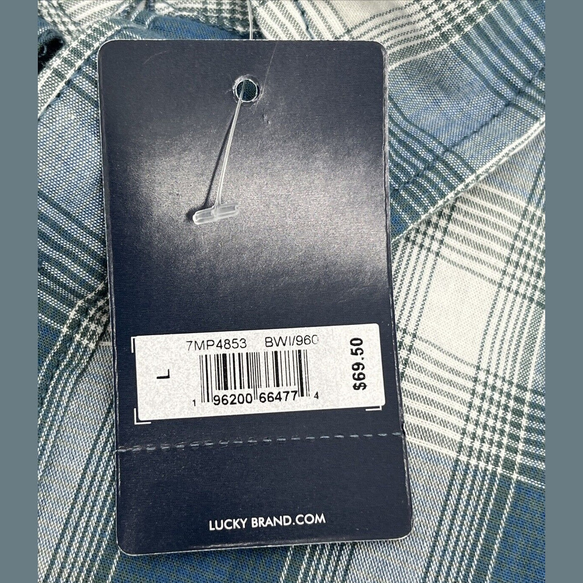 $70 Lucky Brand Men’s Cotton Blend Mason S/S Shirt Plaid-Blue-Large -New Tag