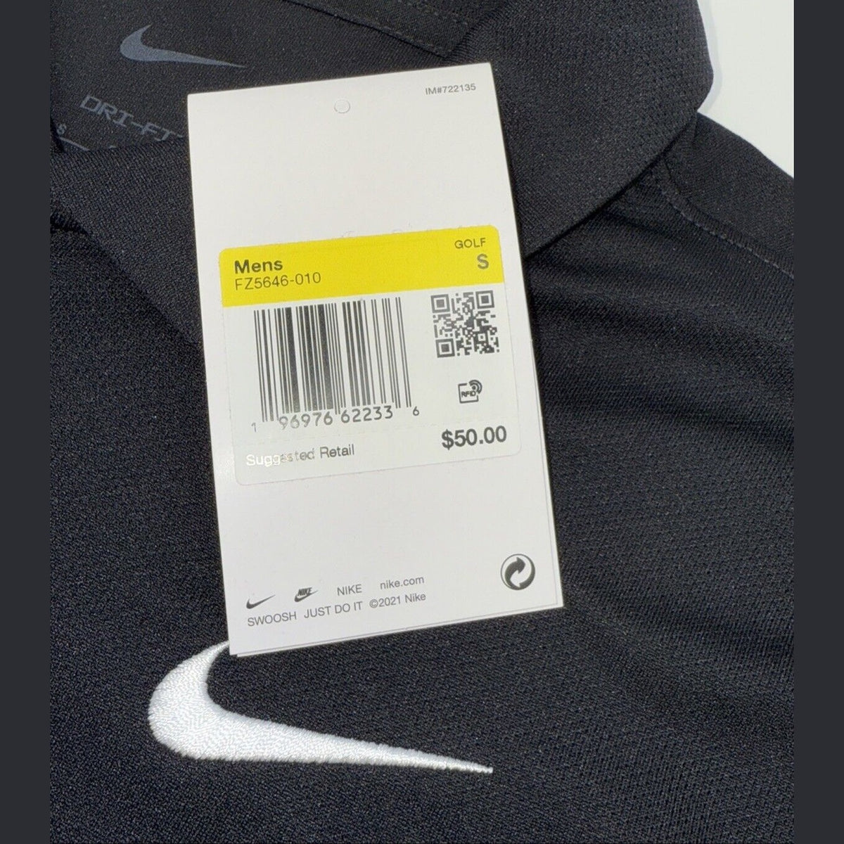 $50 Nike Men's Dri-FIT Short Sleeve Golf Polo Shirt FZ5646 -Black- Small - NEW