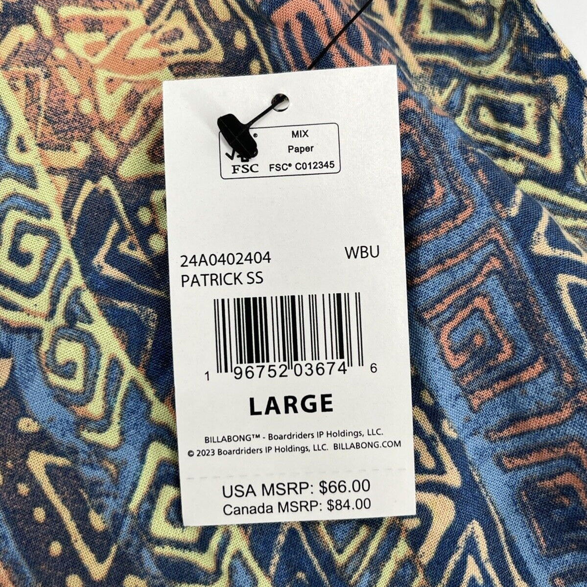 $66 BILLABONG Men's Patrick Short Sleeve Button Shirt- Multi - Large-New