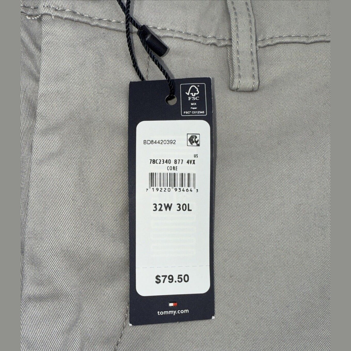 $80 Tommy Hilfiger Men The Flex Chino Cotton Casual Pants -Drizzle Grey-32W 30L