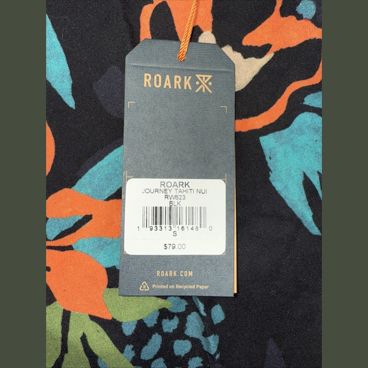 $79 Roark Men’s Journey Tahiti Nui Button S/S Shirt-Black Multi- Small-New Tag