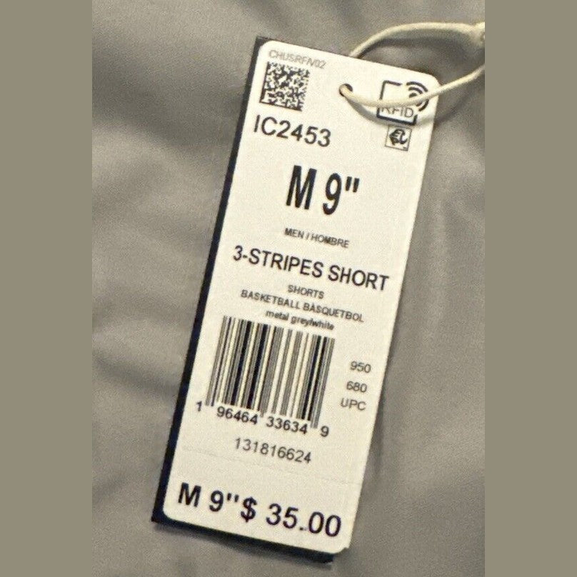 Adidas Men’s 3 Stripes 9” Basketball Shorts - Gray - Medium NWT