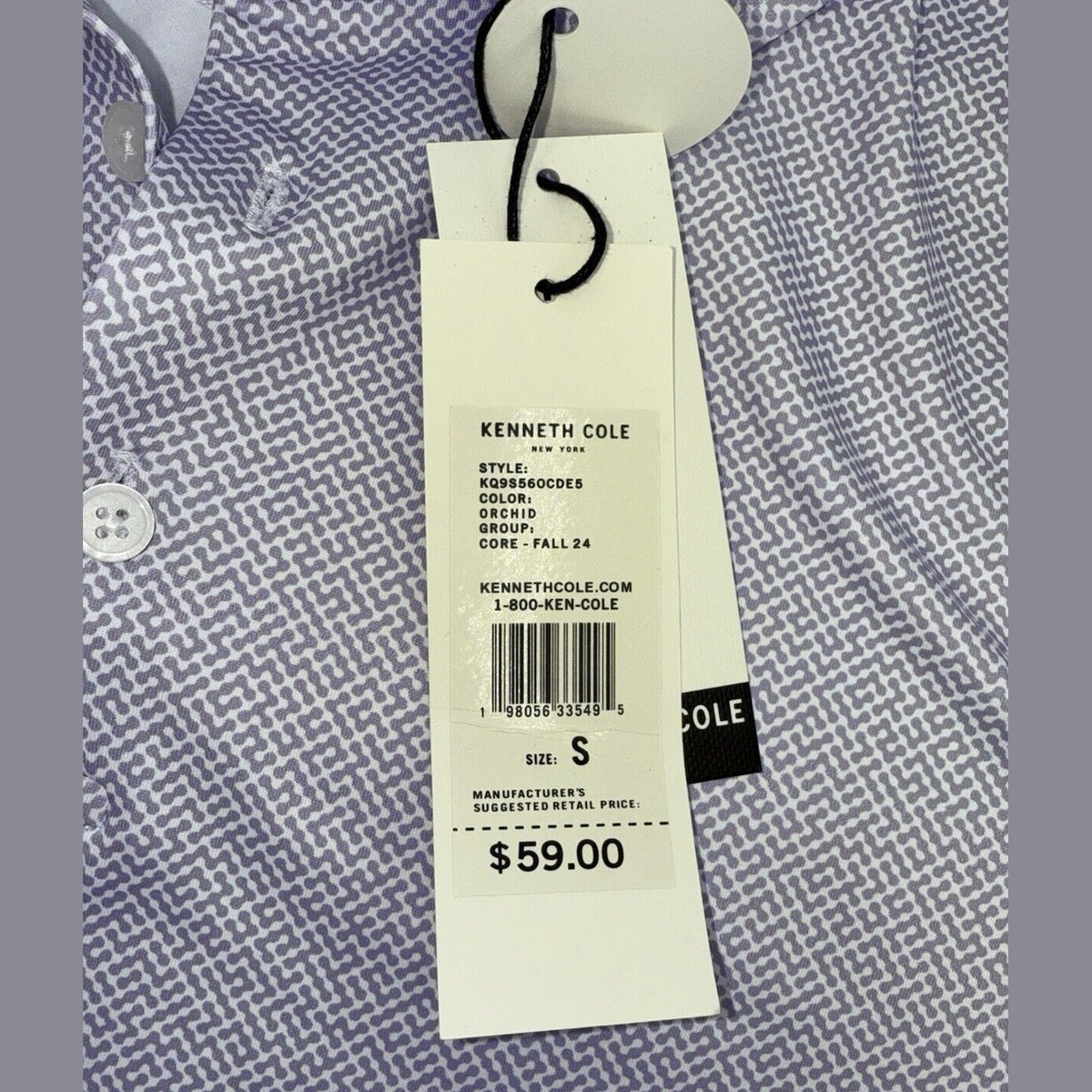 $59 Kenneth Cole Men’s Pique Cooling Performance Polo Shirt UPF 50-Orchid-Small