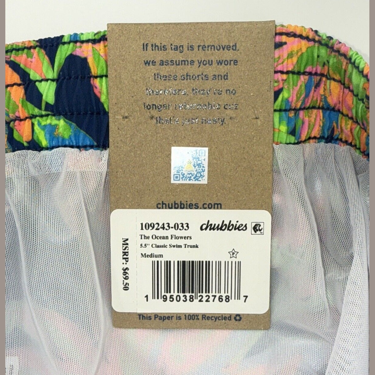 $70 Chubbies The Ocean Flowers 5.5" Inseam Swim Trunks-Multi -Medium-New Tag