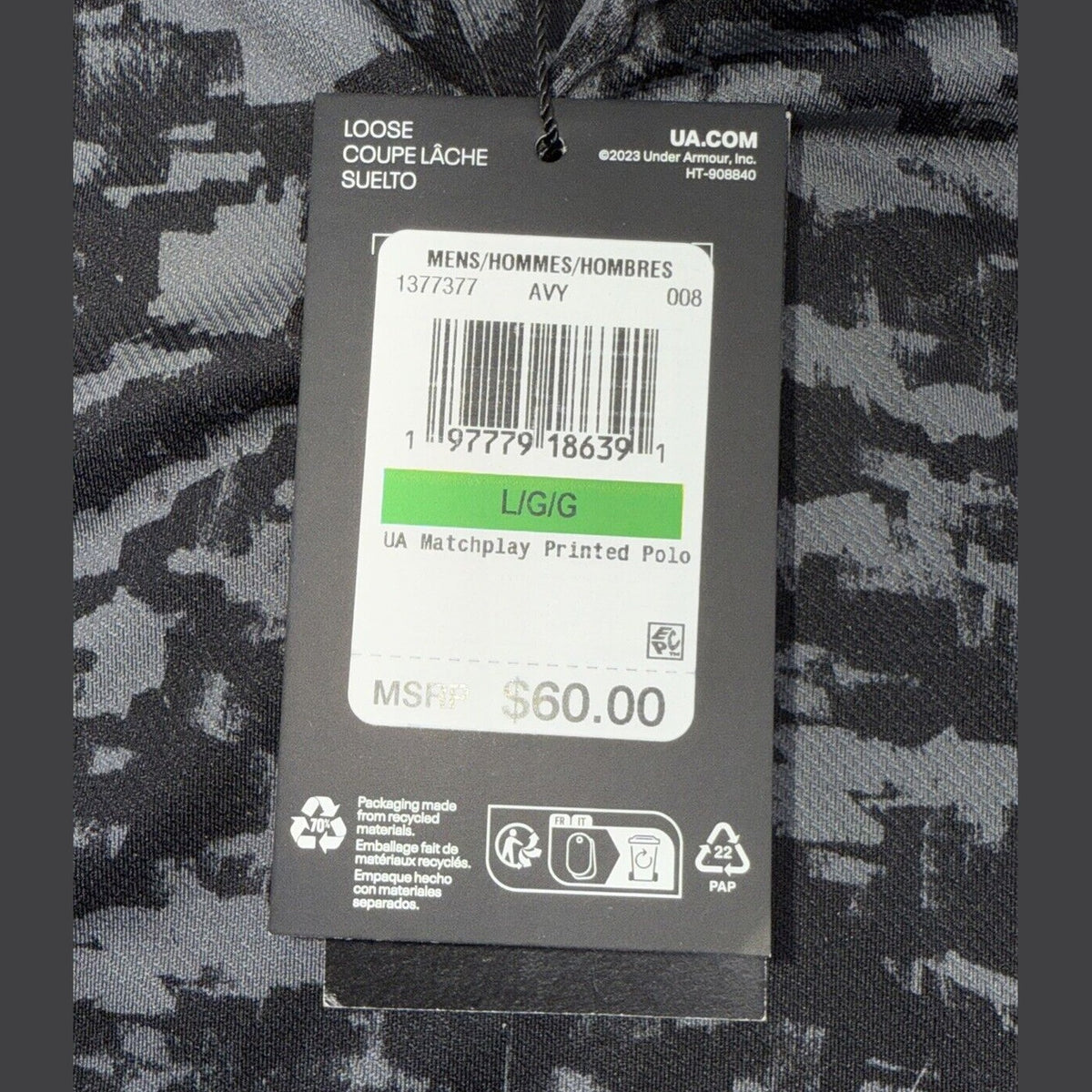 $60 Under Armour Men’s Matchplay Polo Golf Shirt 1377377-Camo Black -Large - New