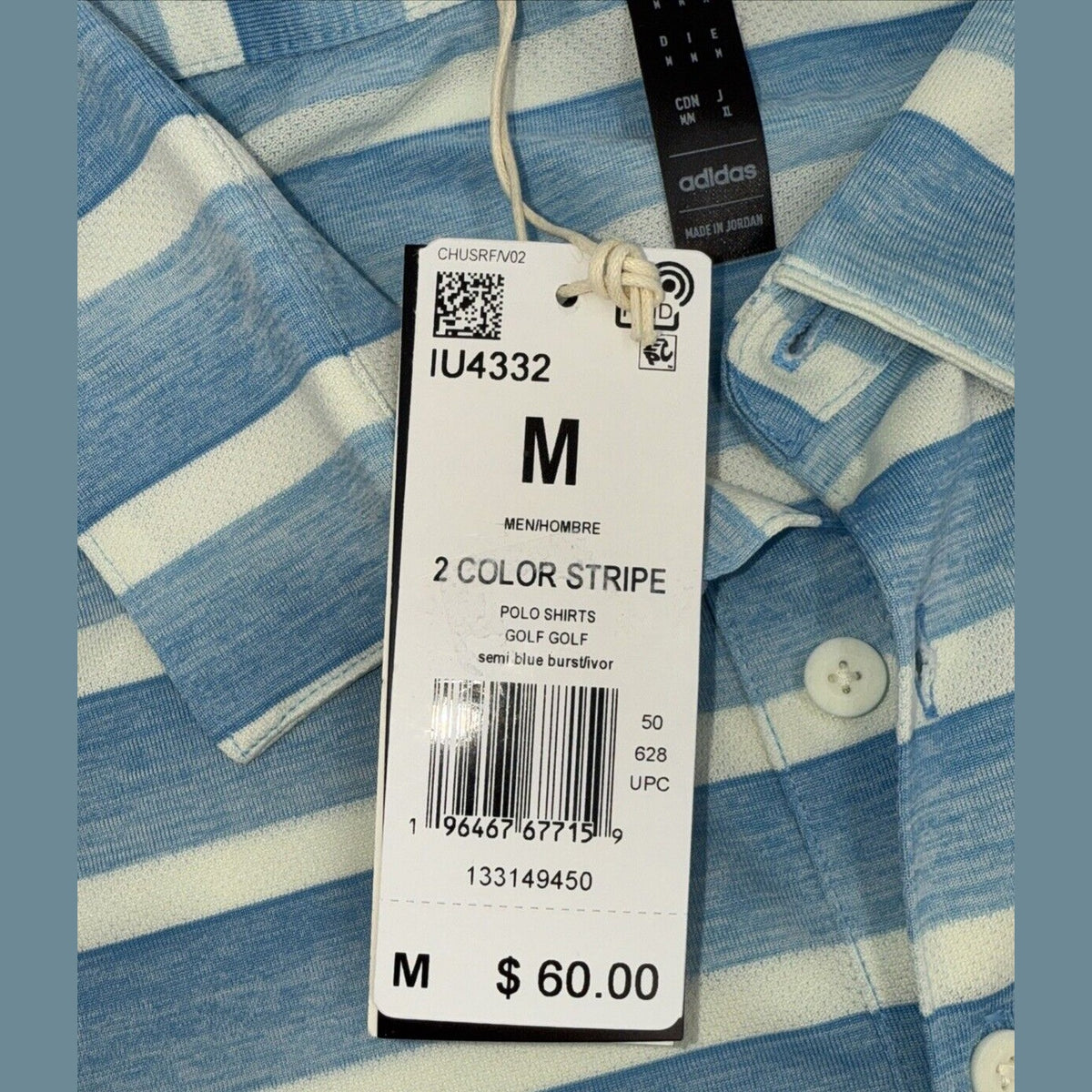$70 Adidas 2024 Men’s 2-Color Stripe Golf Polo Shirt - Blue/White- Medium- NEW