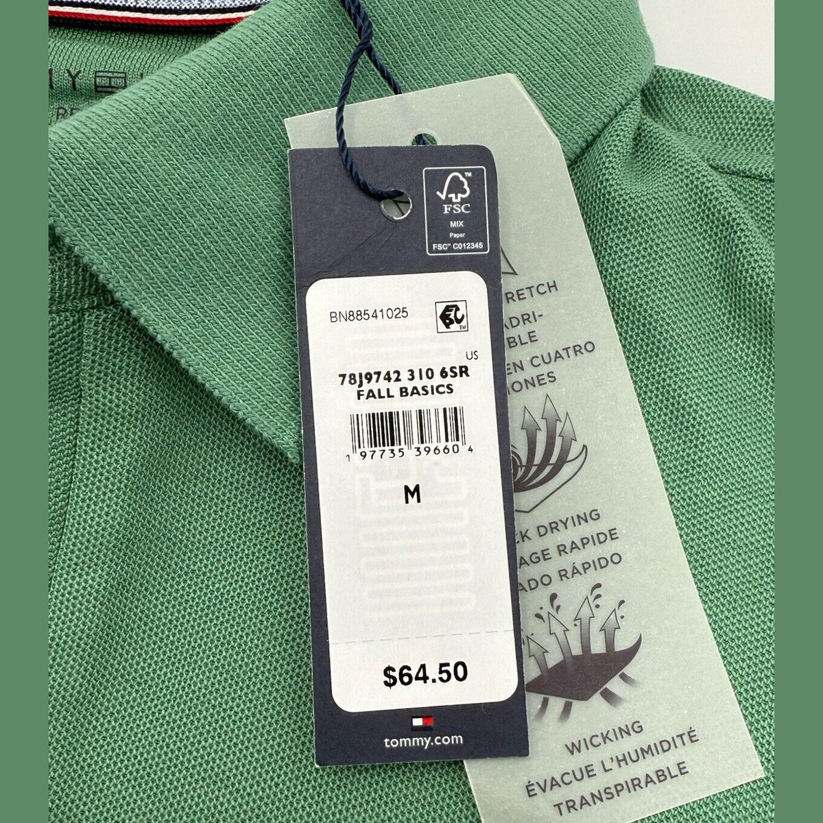Tommy Hilfiger Men’s Justin Reg Fit Polo Shirt - Green - Medium - MSRP $64.50