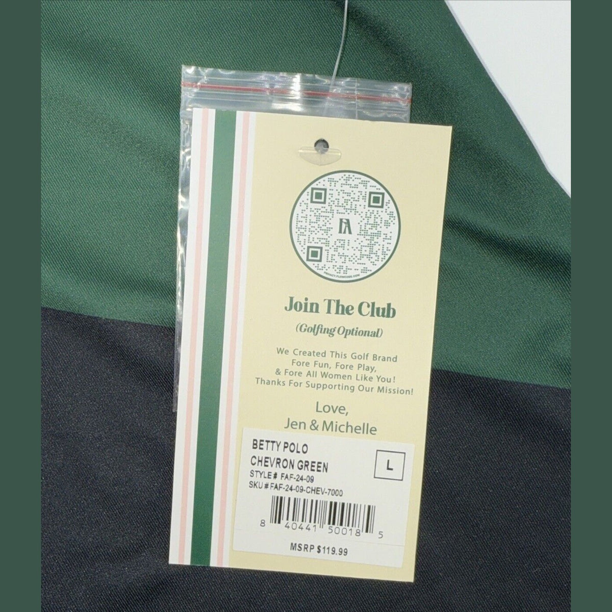 $120 Fore All Women's Betty Golf V-Neck Polo Top-Green/White/Black - Large- NEW