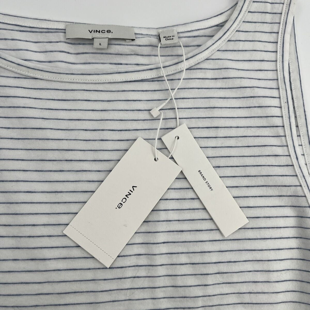 Vince Women’s Netty Stripe Tank Top -White/Blue-Large-New Tags Retail $110