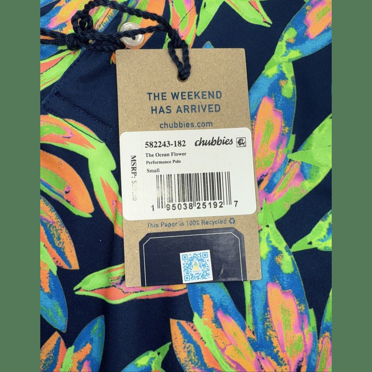 Chubbies Men's The Ocean Flower Performance Polo Shirt-Orange Multi-Small -New
