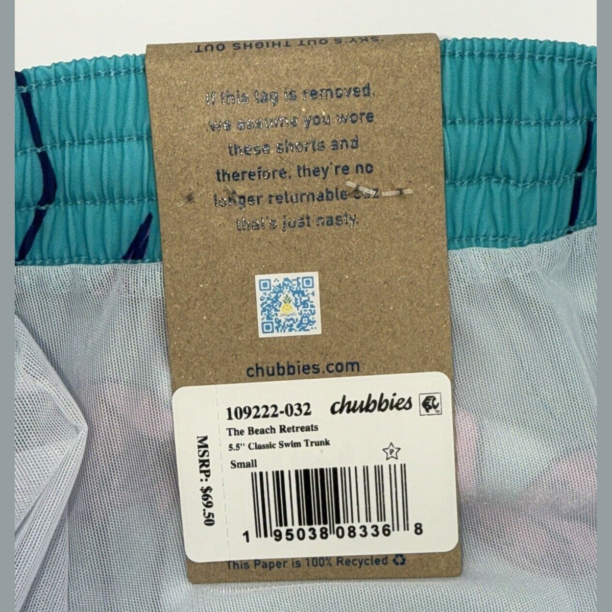 $70 Chubbies The Beach Retreat 5.5" Inseam Swim Trunks-Aqua/Pink -Small -New Tag