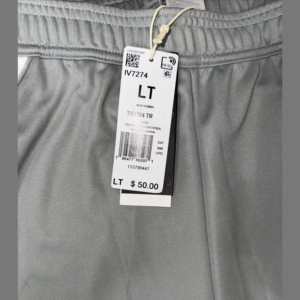 $50 Adidas Men's Tiro 24 Slim Training Pants- Grey On White-Large Tall (32L) New