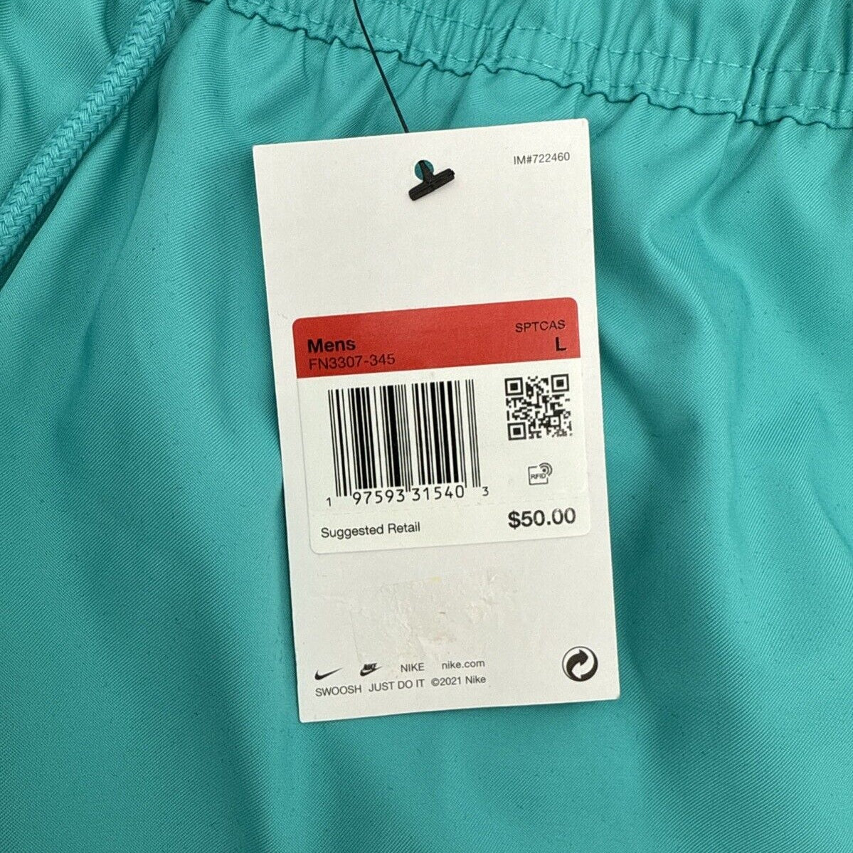 New Arrival* Nike Men’s Woven Lined Flow Shorts FN3307- Aqua - Large -New $50