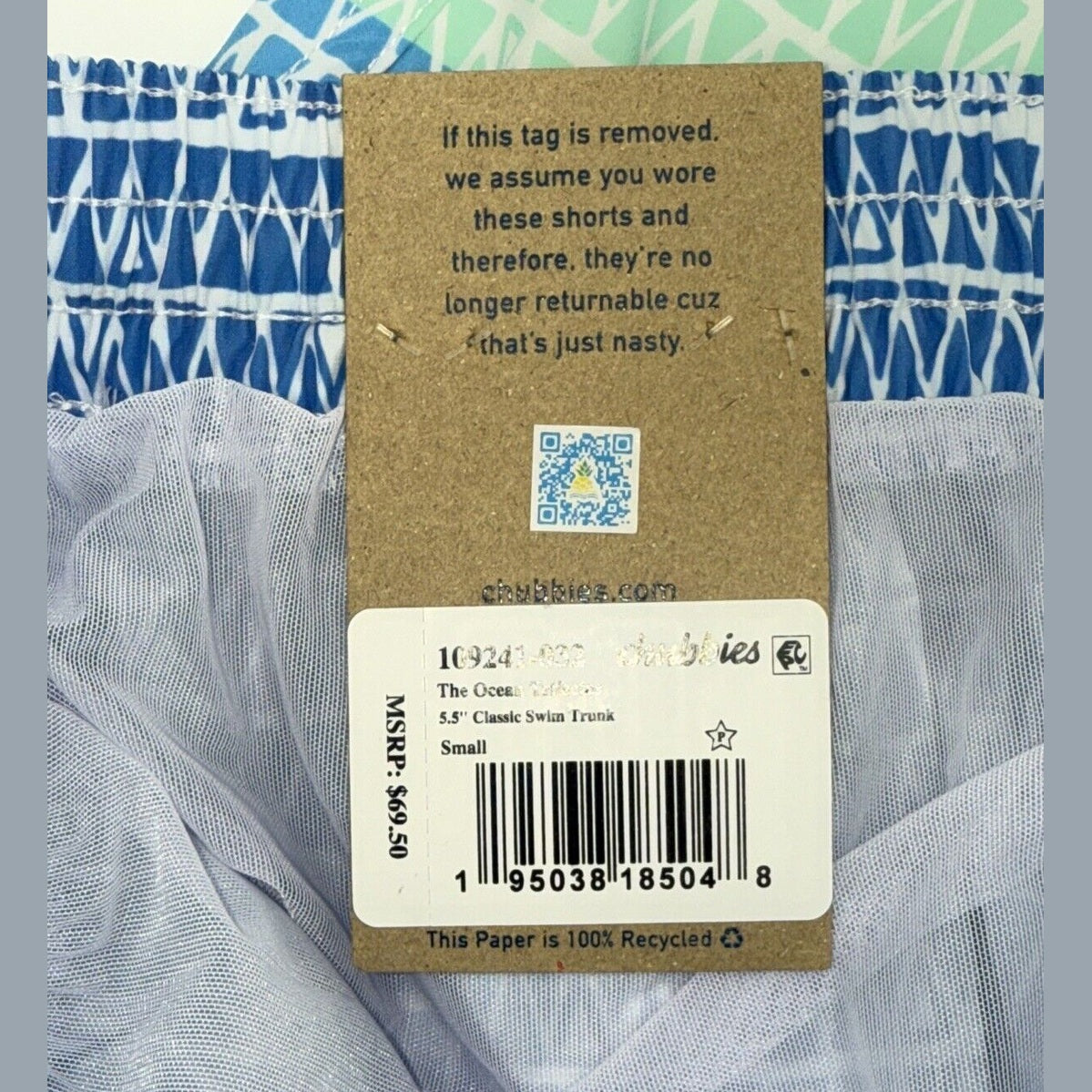 $70 Chubbies The Ocean Trifectas 5.5" Inseam Swim Trunks- Multi -Small -New Tag