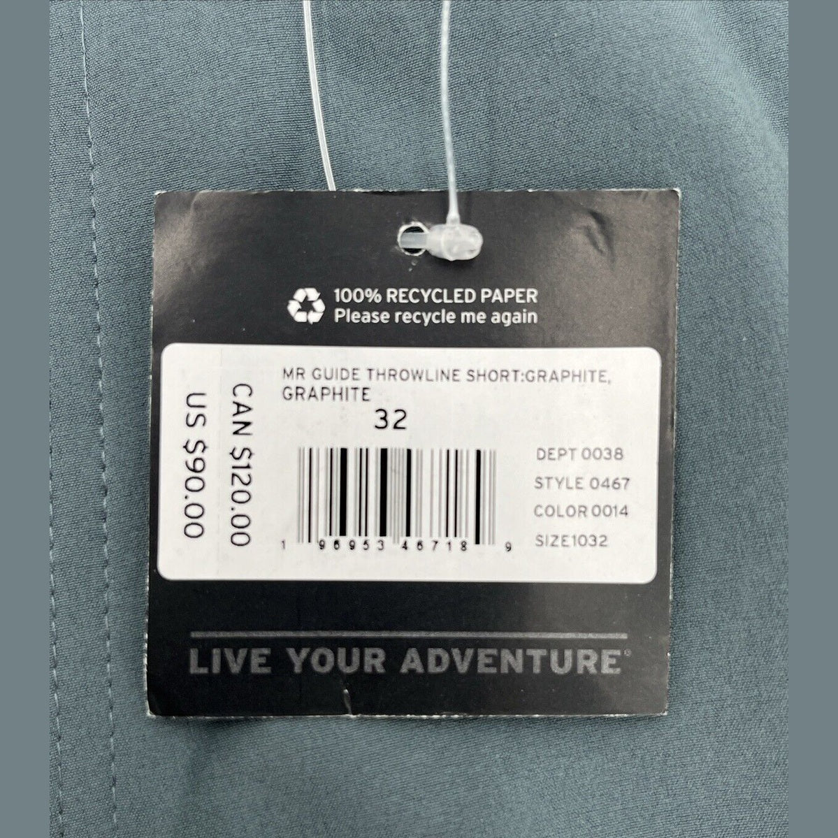 $90 Eddie Bauer Mr Guide Throwline 10" Shorts Lightweight-Graphite-Size: 32W-New