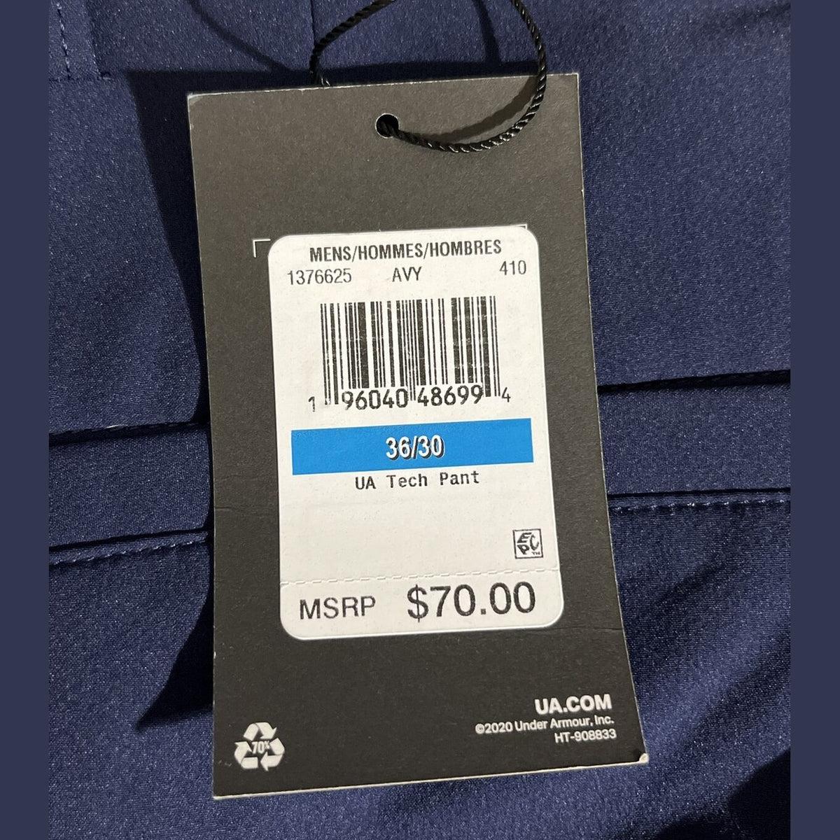 Under Armor Wicking Golf Flat Front Pants Men's -Navy- Size 36W 30L - New