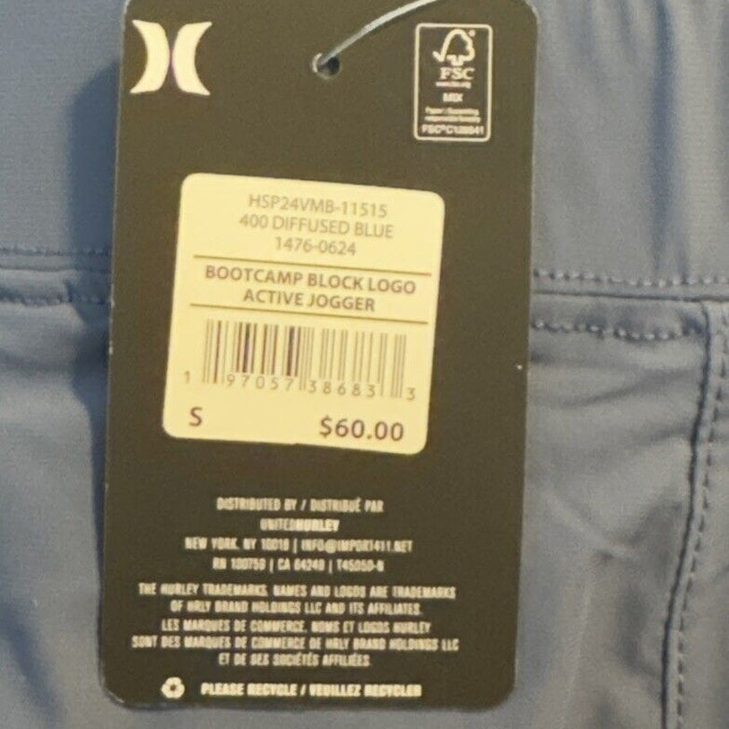 $60 Hurley Men's Block Logo Warp Knit Jogger Pants- Diffused Blue - Small - New