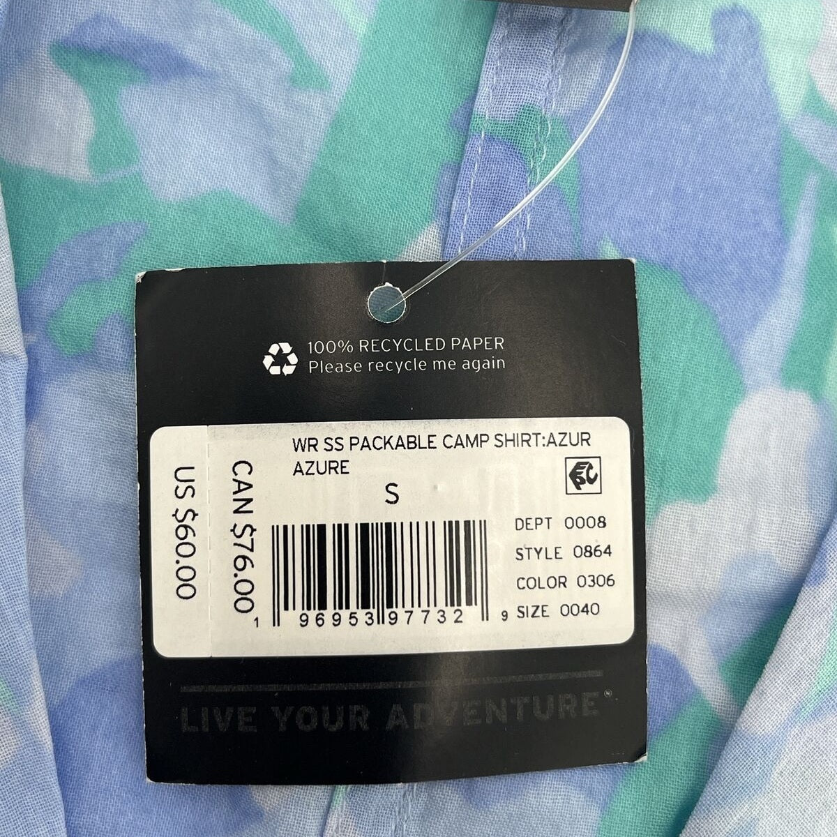 Eddie Bauer Women's Packable Camp Shirt Short Sleeve-Azure- Small-NWT $60