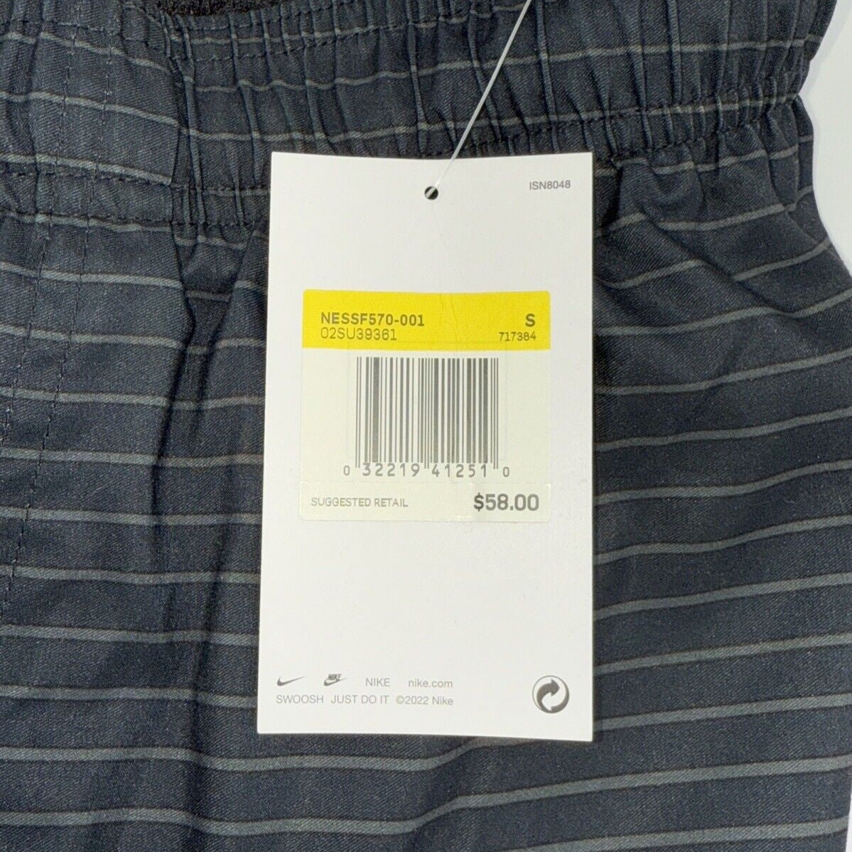 $58 Men's Nike Stripe 9" Swim Trunks- Black/Grey- Small- New with Tag