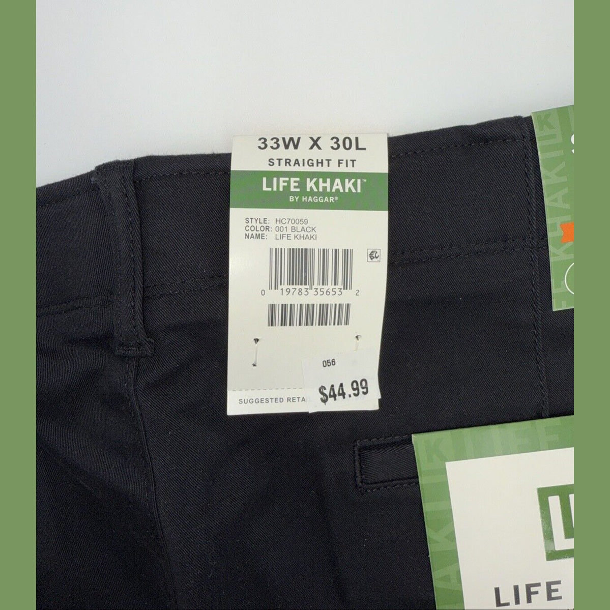 Haggar Men’s Life Khaki Straight Fit Chino Pants - Black- Size: 33W 30L- NEW