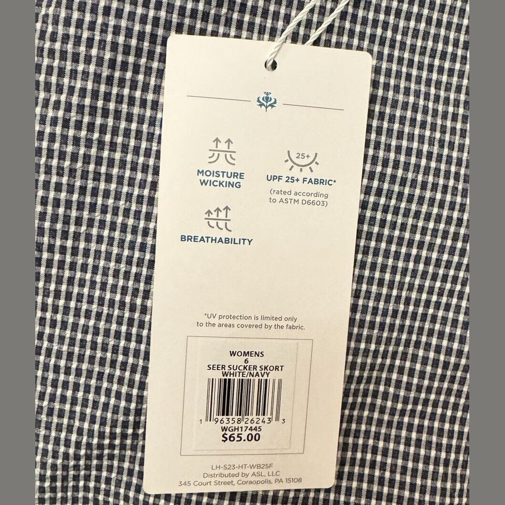 Lady Hagen Women’s Seer Sucker Skort- White Navy - Size 6 -NWT -MSRP $65