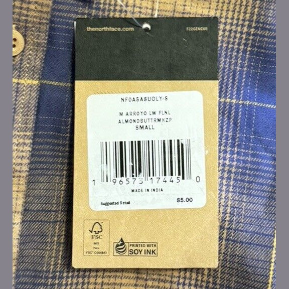 THE NORTH FACE Mens Arroyo Lightweight Flannel- Small- Blue Combo NWT Retail $85
