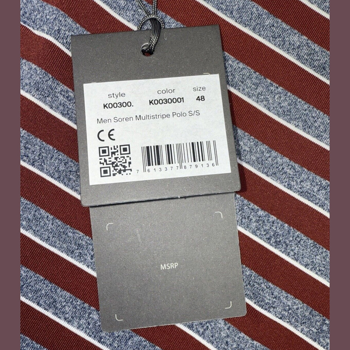 $99 Kjus Men’s Soren Golf Polo Striped Performance Shirt- Cedar -Size: 48/Small