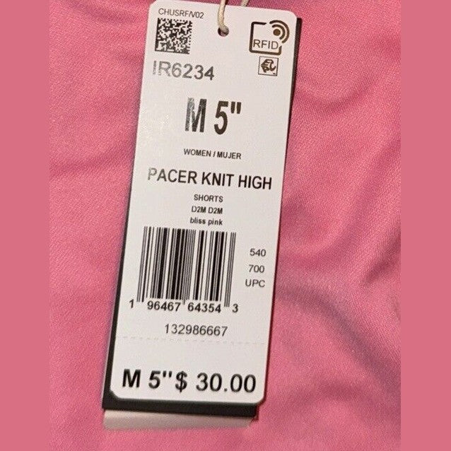 Adidas Women’s Pacer Essentials Knit High-Rise Shorts - Bliss Pink- Medium NWT
