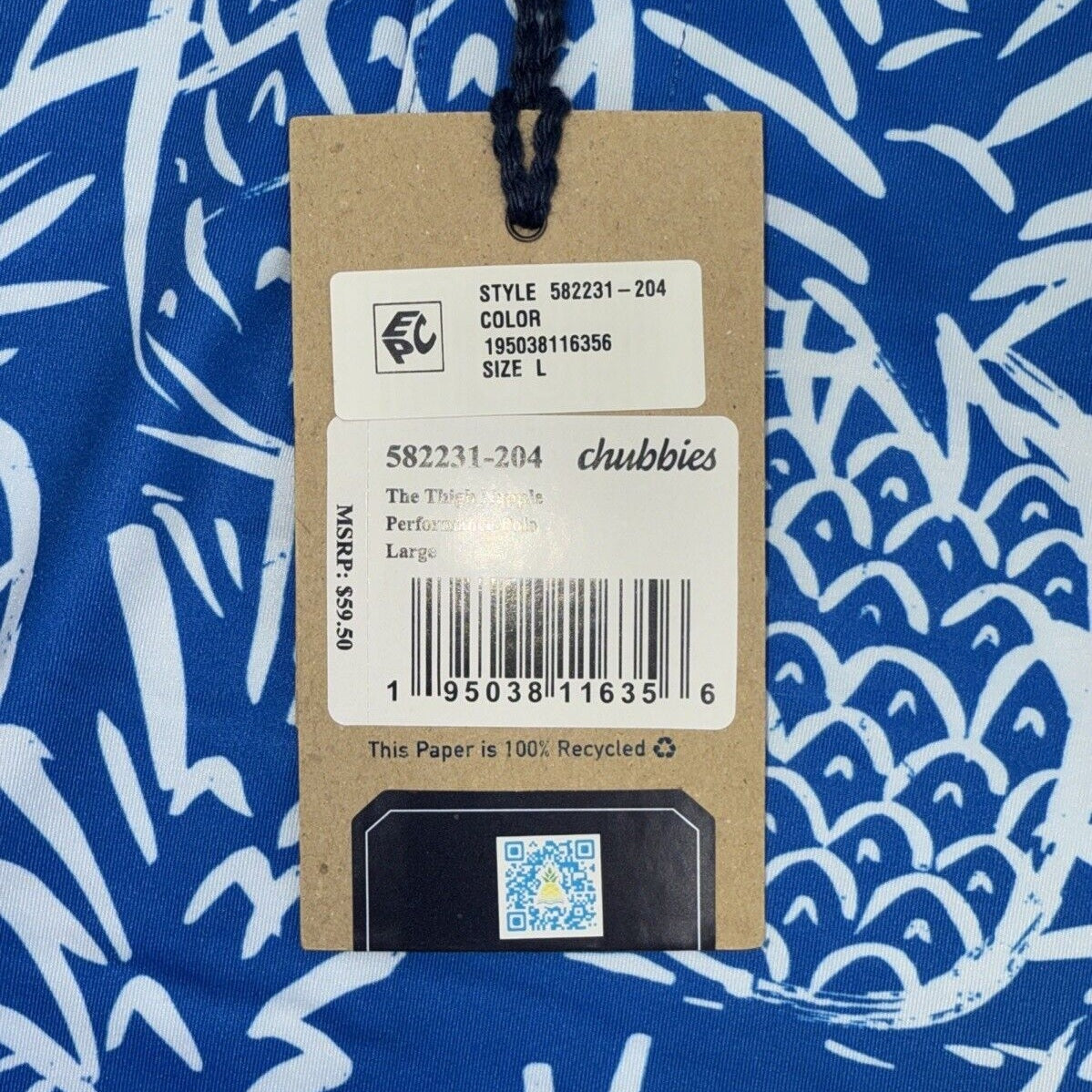 Chubbies Men's The Thigh Napple Performance Polo Shirt-Blue Pineapple-Large -New