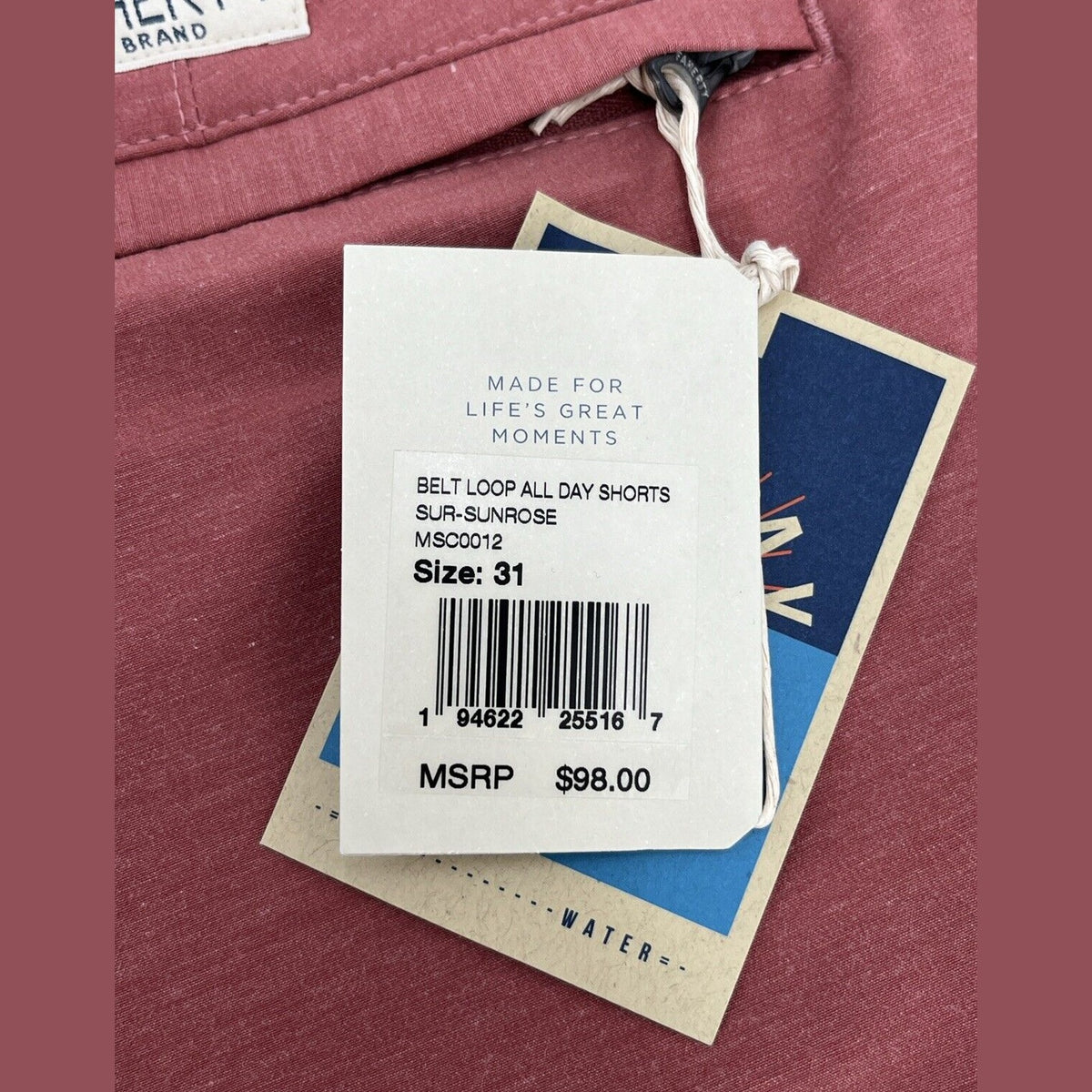 $98 Faherty Men’s Belt Loop All Day 9” Soft Shorts-Sunrose Red -Size: 31”-New