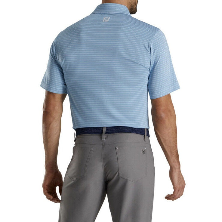 FOOTJOY Men's Stretch Lisle Pencil Stripes Golf Polo Shirt- Blue - Medium- NEW