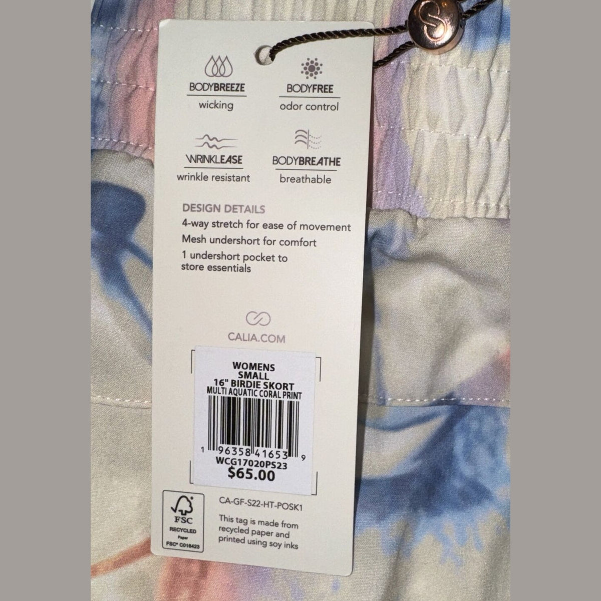 $65 CALIA Women's 16" Birdie Golf Skort- Aquatic Coral Print- Small - NWT