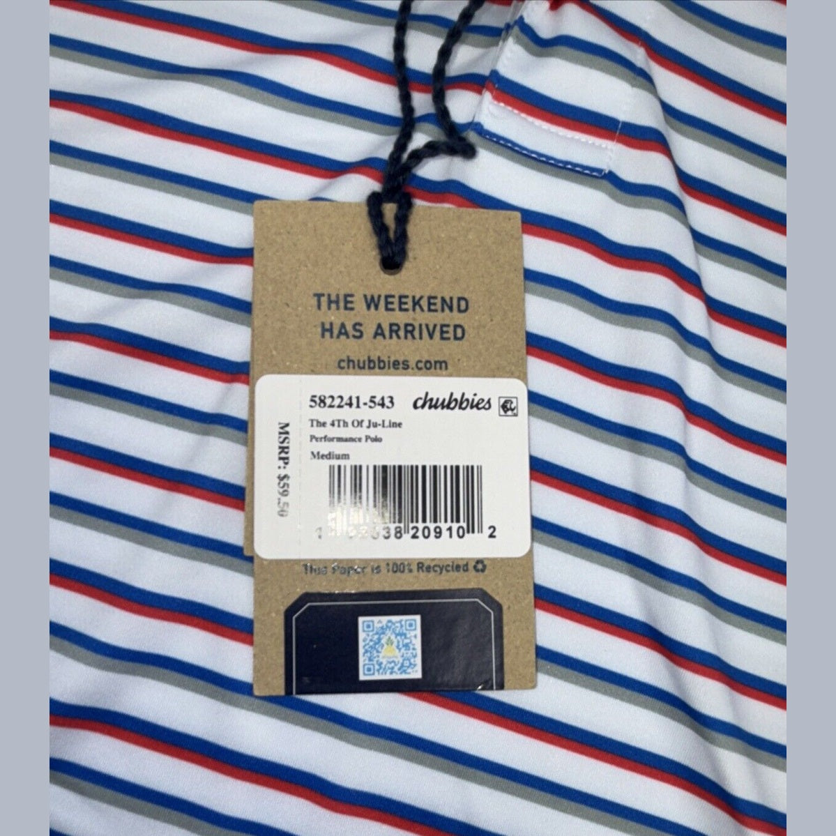 Chubbies Men's The 4th Of Ju-Line Performance Polo Shirt-White Multi-Medium-New