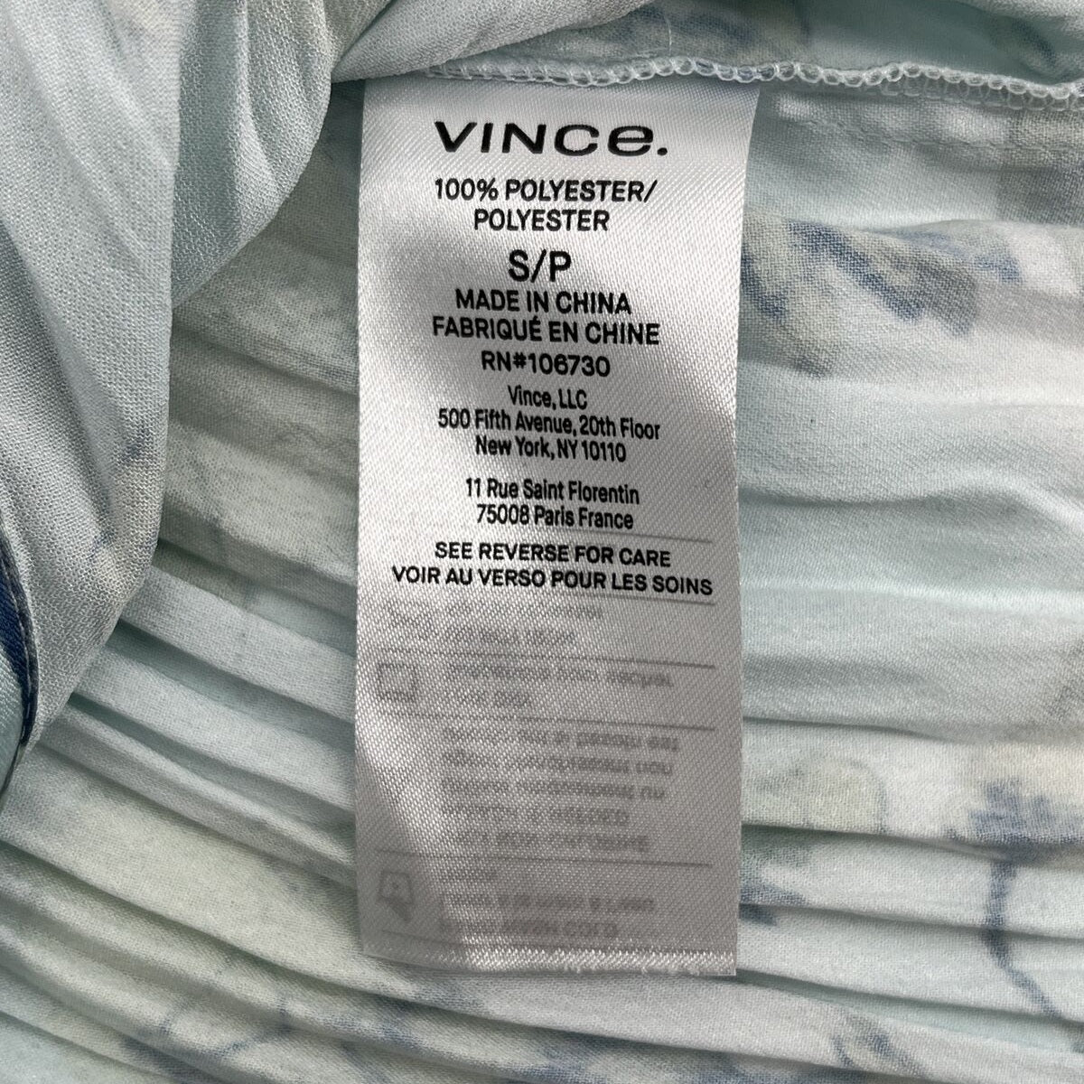 $295 Vince Women’s Floral Crushed Satin Blouse Shirt- Pale Lagoon-Small-New Tag