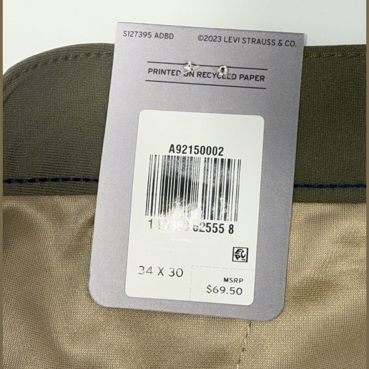 $69 Levi’s Men’s XX Chino Standard Tech Pants- Olive Green- 34W x 30L- New Tags