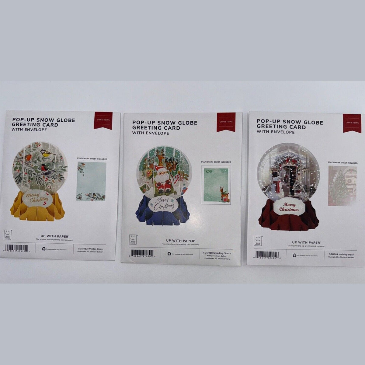 Lot Of 3 Up With Paper Snow Globe Pop Up - Christmas Cards - You Get 3 Cards!