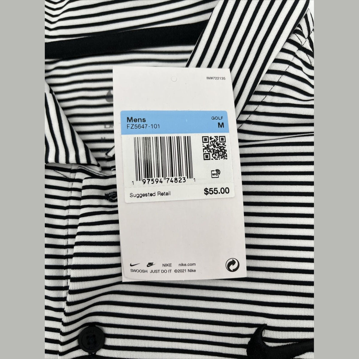 Nike Men’s Dri-Fit Polo Core Striped Golf Tennis Shirt-White/Black-Medium-New$55