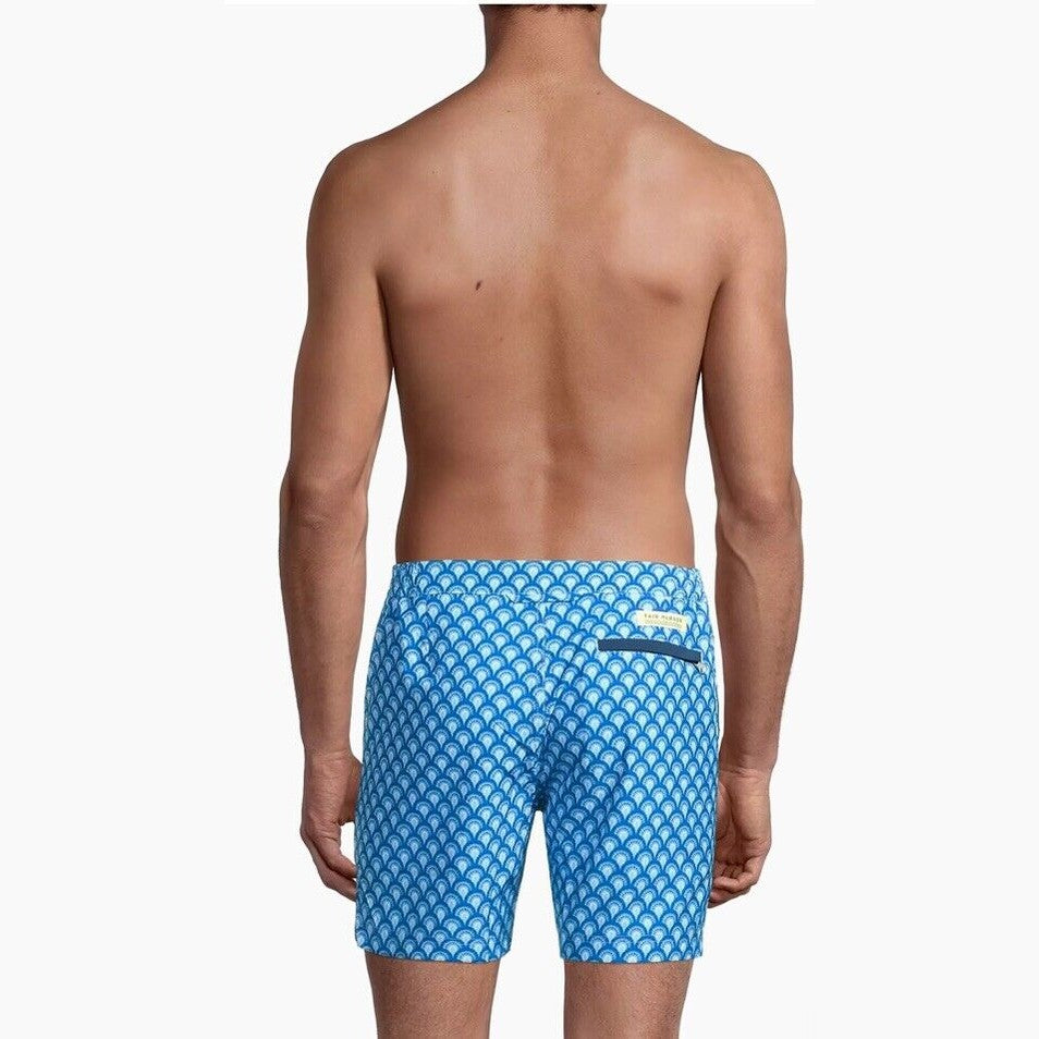 $89 FAIR HARBOR Men’s Sextant Swim Trunk Inner Lined Shorts-Blue Deco-Size: 32W