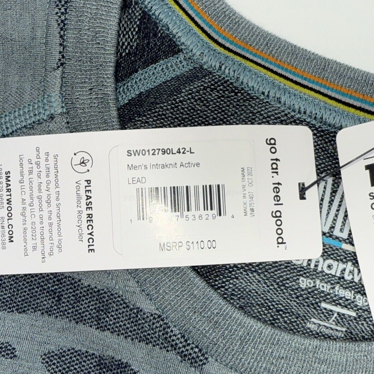 $110 Smartwool Men's Base Layer Intraknit Active Crew-Lead Grey-Large-NEW