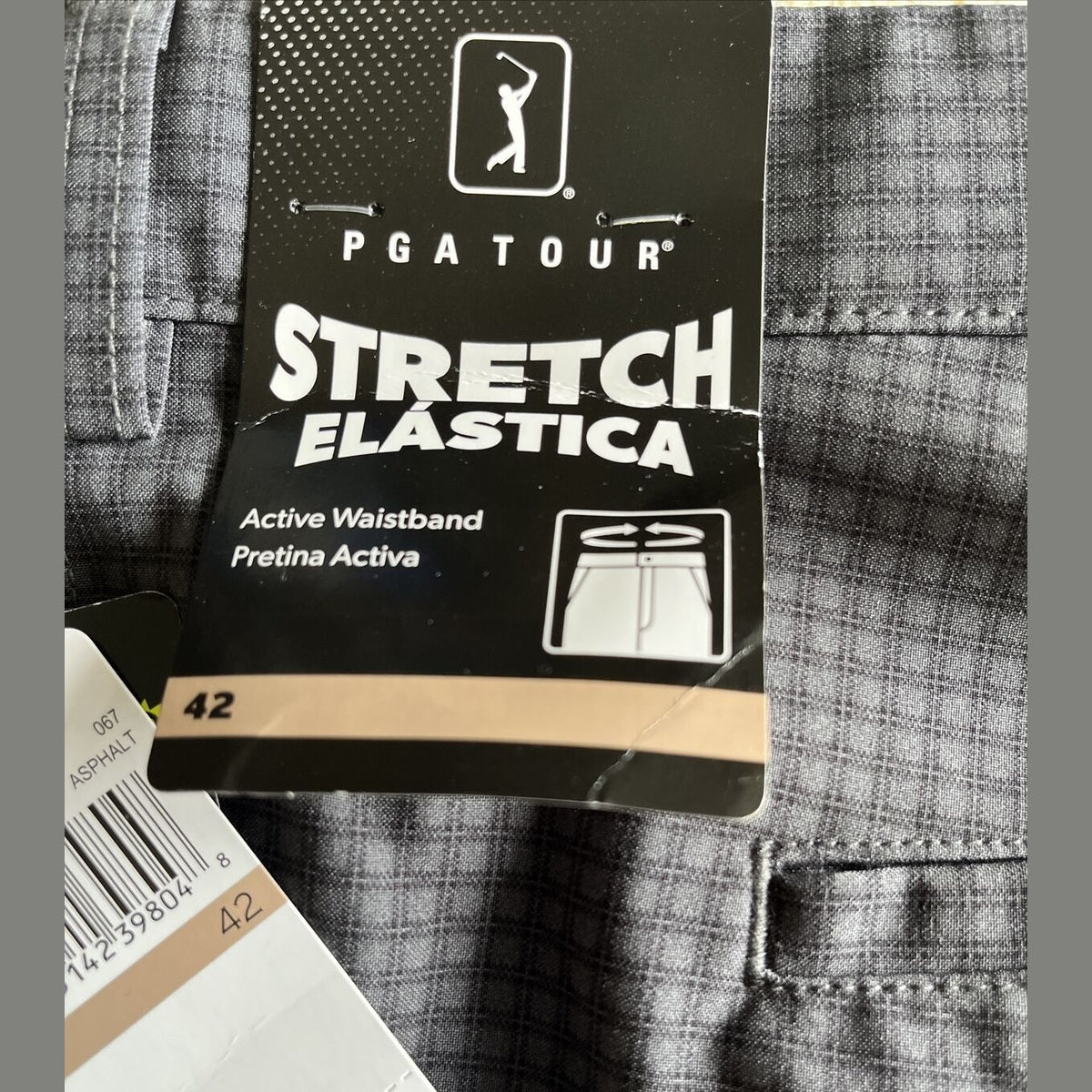PGA Tour Men’s 9” Golf Shorts Flat Front Active Waistband Stretch-Asphalt-42W
