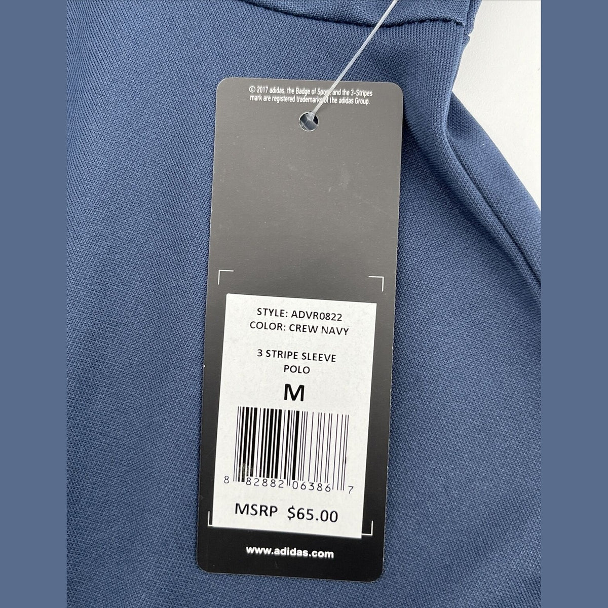 $65 Adidas Men’s Polo Shirt 3 Stripe Regular Fit Performance Golf-Navy-Medium