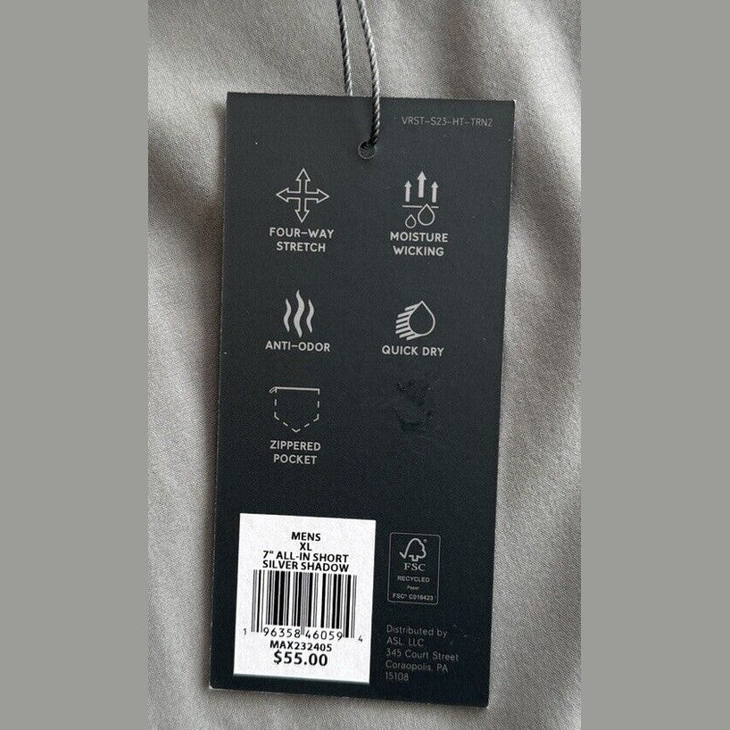VRST Men's 7” All In Athletic Shorts - Silver Shadow- XLarge- MSRP $55