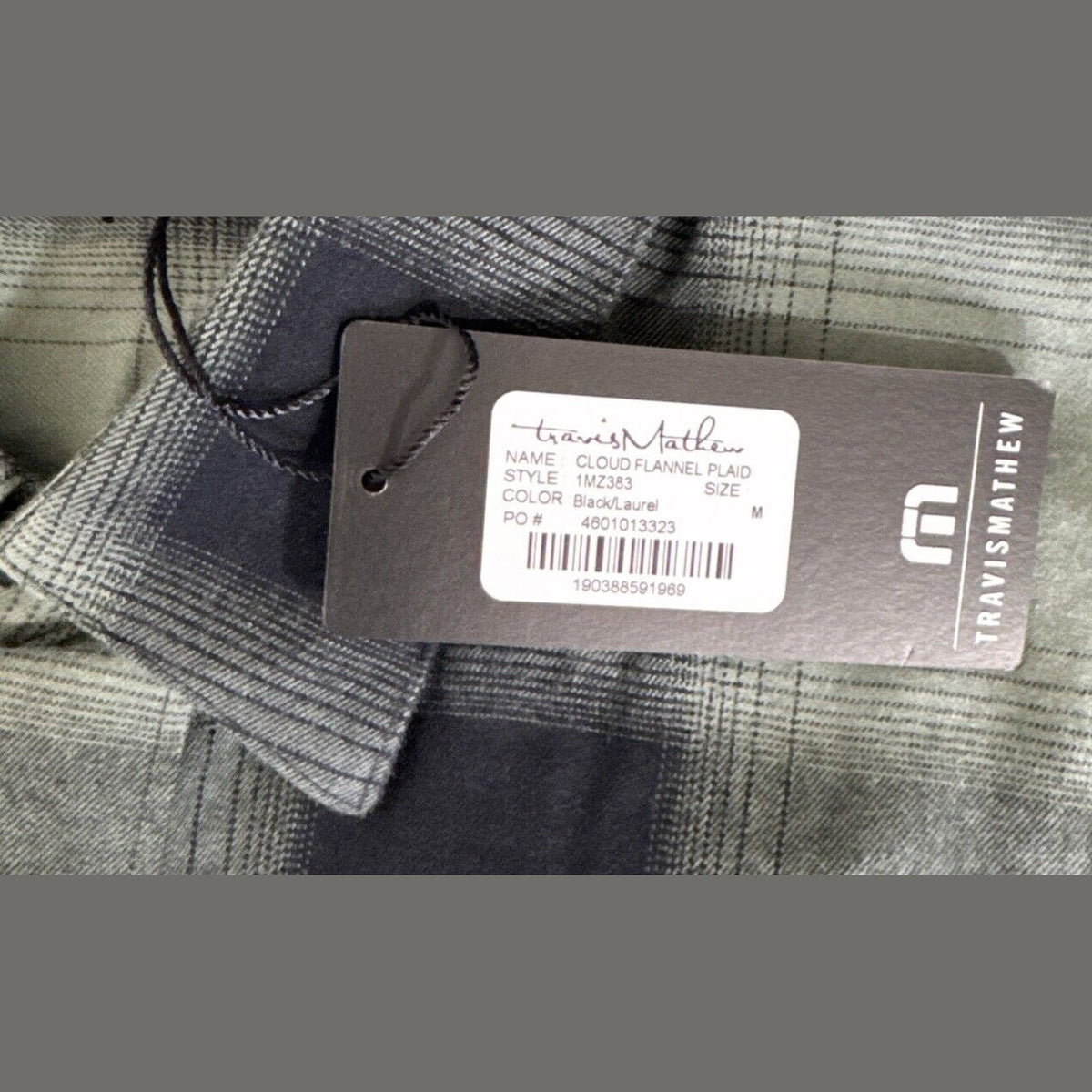 $139 Travis Mathew Men’s Cloud Plaid Flannel Button-Up Shirt-Black/Laurel-Medium