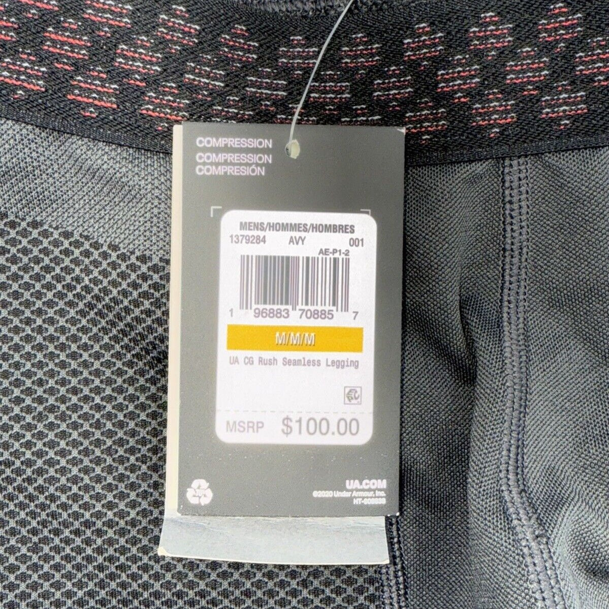 $100 Under Armour Men’s Rush Sl Legging Baselayer Bottoms- Black- Medium-New Tag