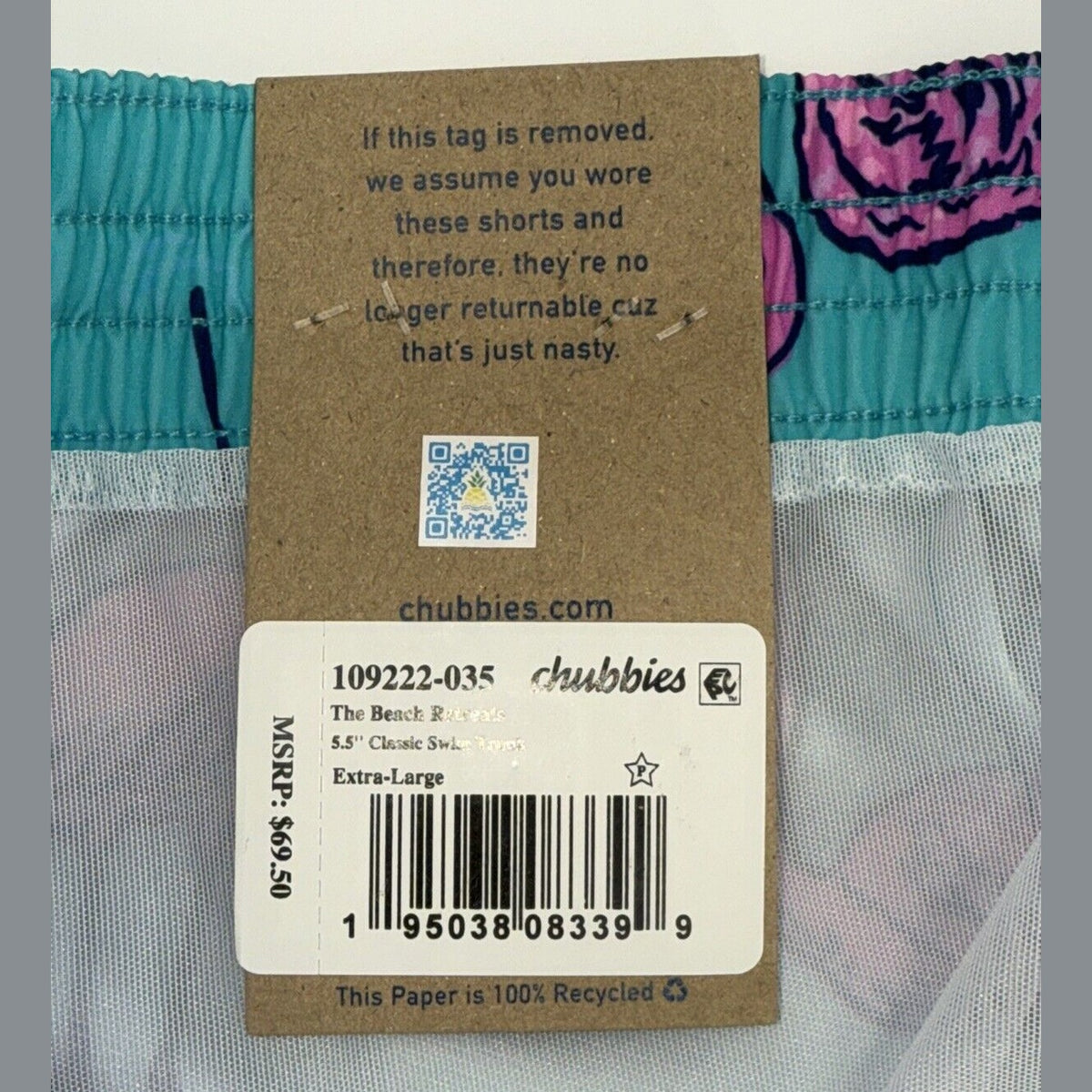 $70 Chubbies The Beach Retreat 5.5" Inseam Swim Trunks-Aqua/Pink- XLarge-New Tag