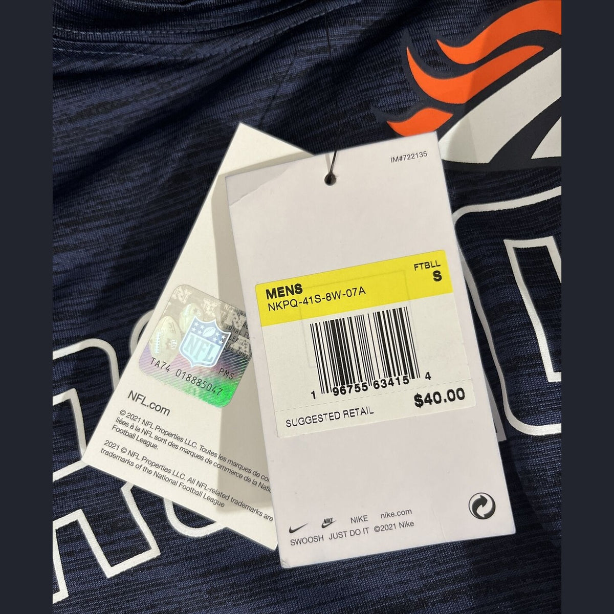 Nike Men’s Denver Broncos Micro T Shirt NFL - Blue/Orange-Small-New Tag $40