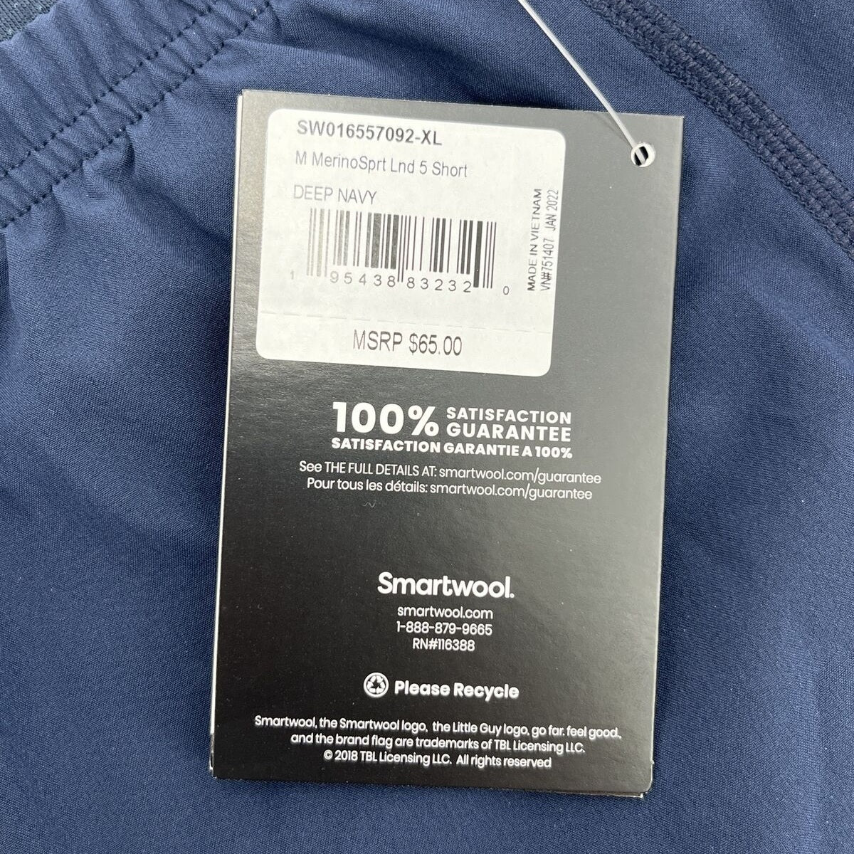 $65 Smartwool Men's Merino Sports Lined 5" Shorts -Navy Blue- XLarge -NEW Tag
