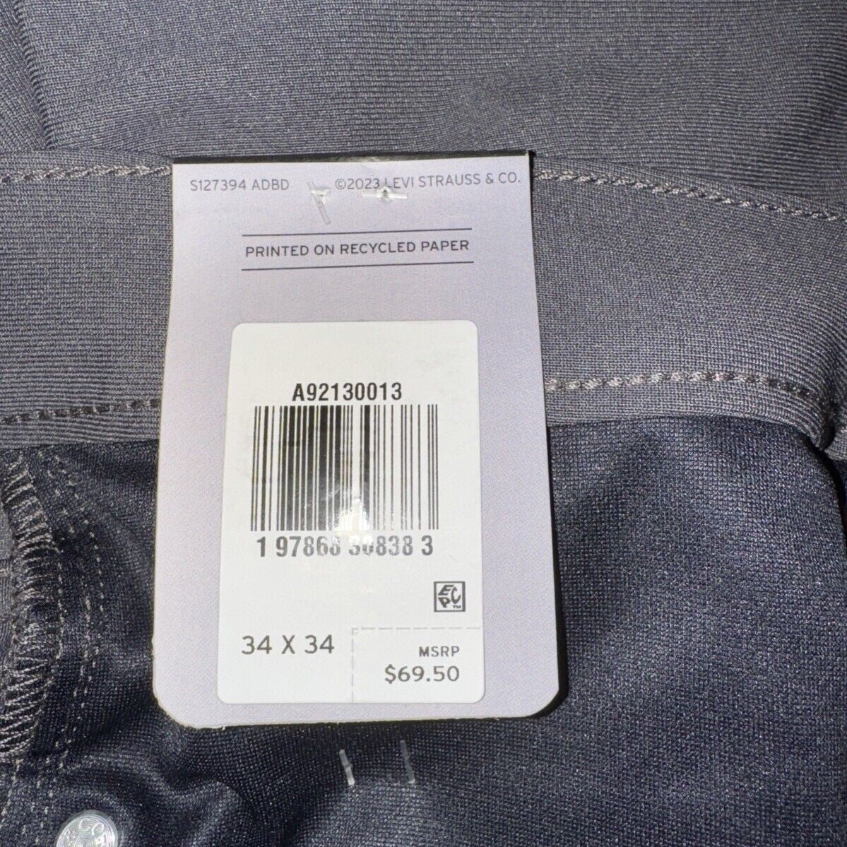 $70 Levi's Men's 511 Slim Tech Pants Stretch A92130010- Grey- 34W 34L - New Tag